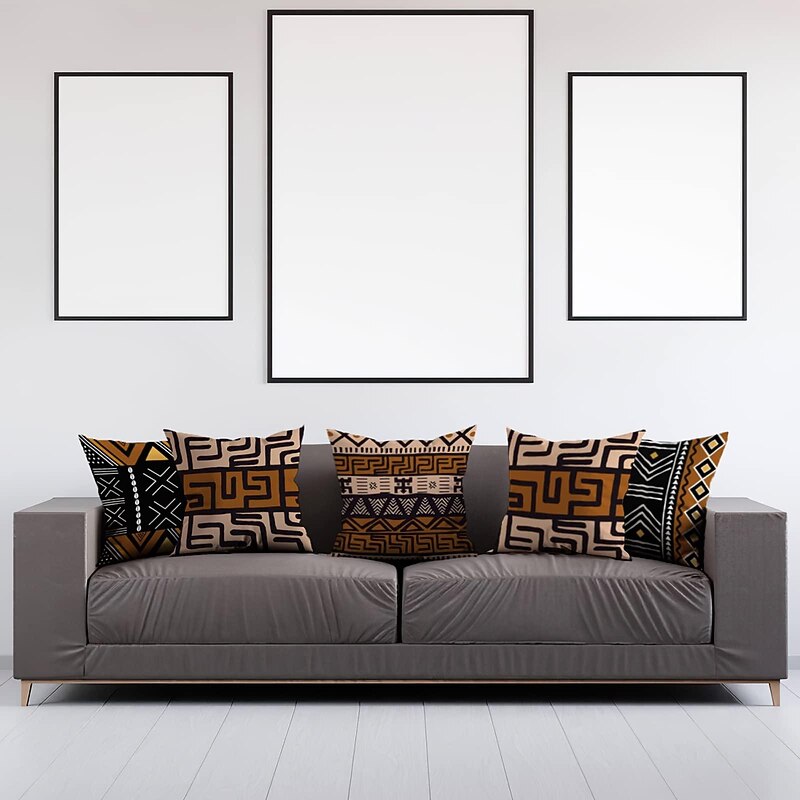 African Mudcloth Boho Ethnic Double Side Pillow Cover 4PC Soft Decorative Square Cushion Case Pillowcase for Bedroom Livingroom Sofa Couch Chair4