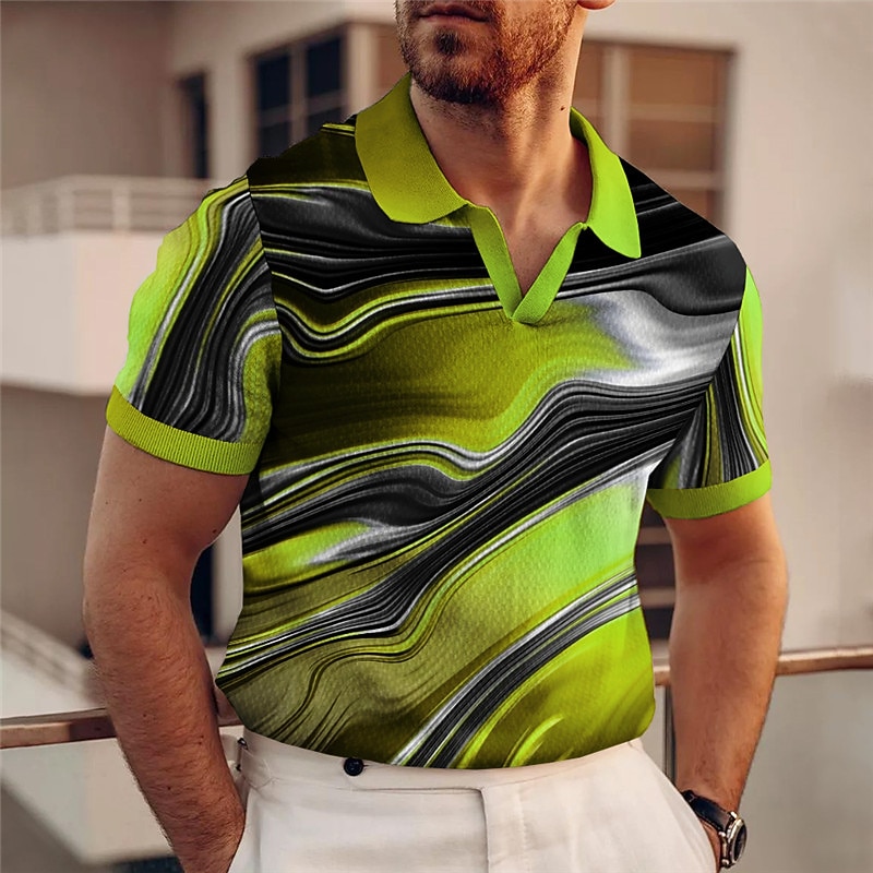 Men's Graphic Polo Shirts Golf Shirt Short Sleeve Polo Shirts V Neck Casual Vacation Wear Rave Wear Party Outfits 3D Print Blue-Green Red Blue4