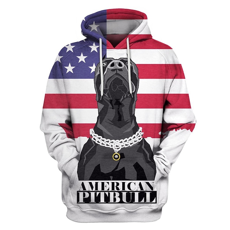 Men's Dog Graphic Prints National Flag Hoodie Hoodies Sweatshirt Streetwear Designer Long Sleeve Hooded Daily Sports Black And White Black Print Spring &  Fall Designer3