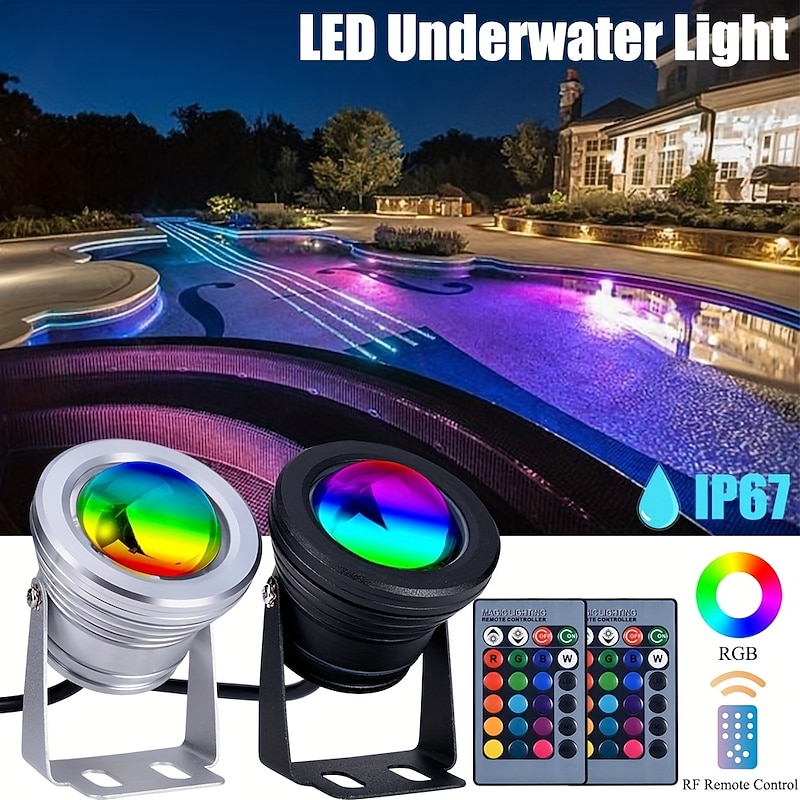 Pond Lights Underwater Fountain Light LED Submersible Spotlight RGB 16Colors Waterproof with Remote Control 10W DC12V Outdoor Garden Landscape Light 1PC 2PCS