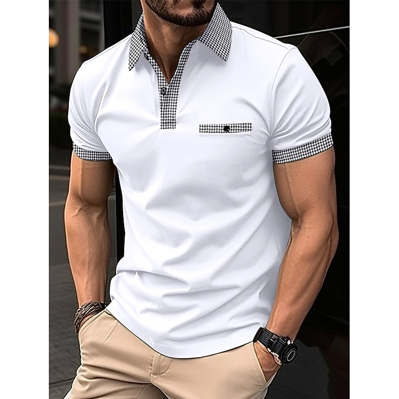 Men's Polo Shirt Golf Shirt Casual Holiday Lapel Short Sleeve Fashion Basic Plain Classic Style Summer Regular Fit Black White Dark Navy Blue Polo Shirt2