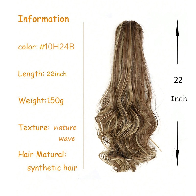 Ponytail Extension Clip in Claw 22 Inch Curly Wavy  Pony Tails Clip-on Long Hairpiece Jaw for Women Dark Brown2