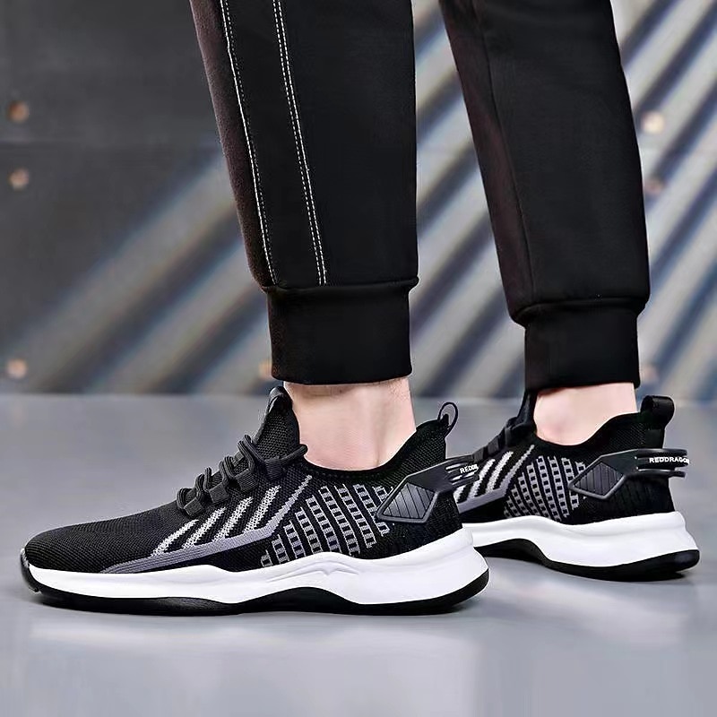 Men's Sneakers Casual Shoes Sporty Look Flyknit Shoes Running Basketball Hiking Vintage Sporty Casual Outdoor Daily Tissage Volant Breathable Comfortable Slip Resistant Elastic Band Black Grey Striped3