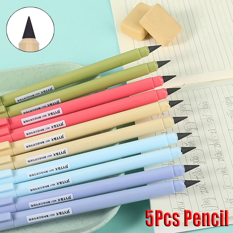 5PC Eternal Pencil Erasable Pencil No Ink Free Sharpening Unlimited Writing Pencils Macaron-Colored Technology Eternal Pencils school Stationery Office Supplies2