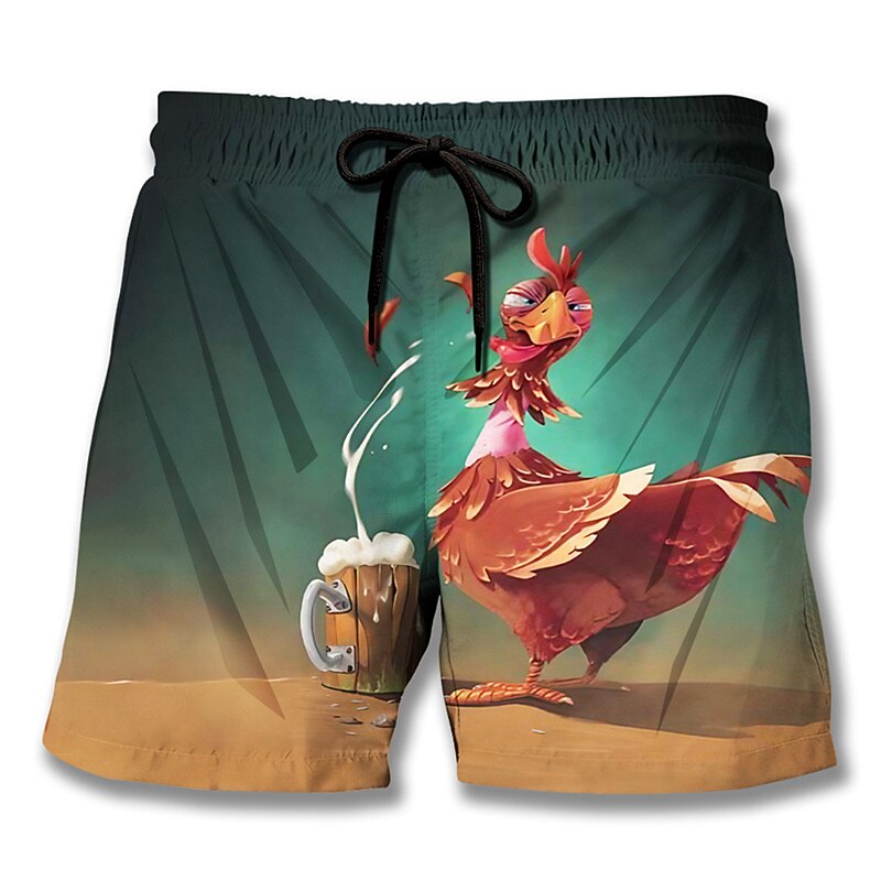 Men's Animal Graphic Prints Turkey Board Shorts Swim Shorts Swim Trunks Mid Waist Hawaiian Boho Casual Daily Holiday Drawstring with Mesh lining Elastic Waist Designer Clothing Apparel