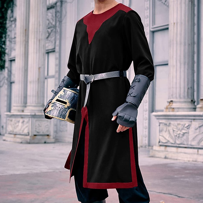 Set with Vikings Medieval Tunic Shirt Belt Pouch 3 PCS Pirate Outfits Vintage Renaissance 17th Century Warrior Knight Ritter Men's Vintage Cosplay Costume Event Party Stage LARP4