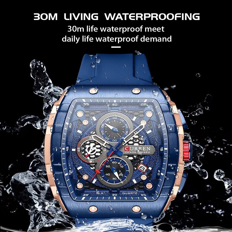 CURREN Men Quartz Watch Creative Outdoor Sports Analog Wristwatch Chronograph Waterproof Luminous Calendar Date  Silicone Strap Watch4
