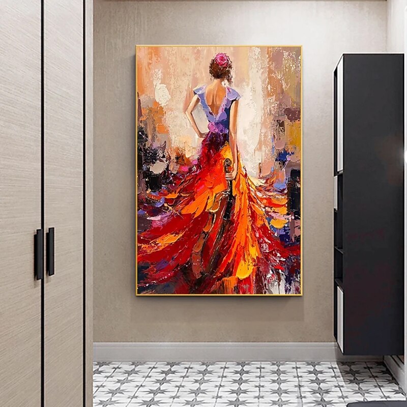 Handmade Oil Painting Canvas Wall Art Decoration Modern Abstract   Figure Portrait Violin Dance Music Classroom for Home Living Room Decor Rolled Frameless Unstretched Painting2