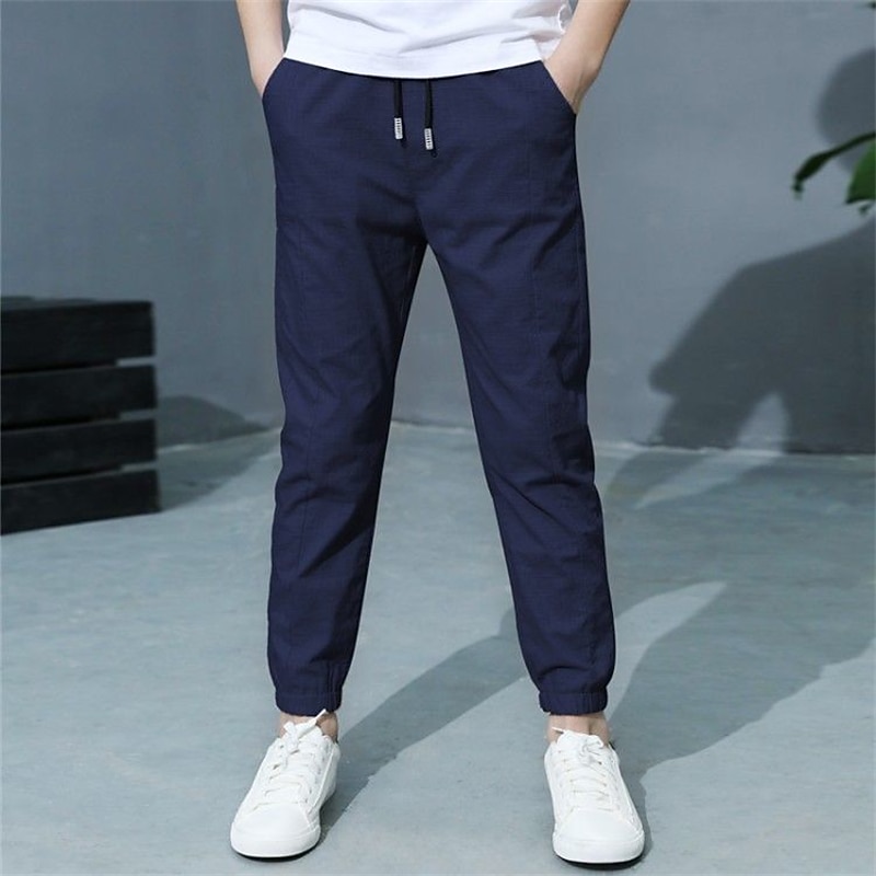 Boy Linen Pants Trousers Pocket Solid Color Breathable Comfort Pants Outdoor Cool Daily Basic Army Green Navy Blue Khaki Mid Waist
