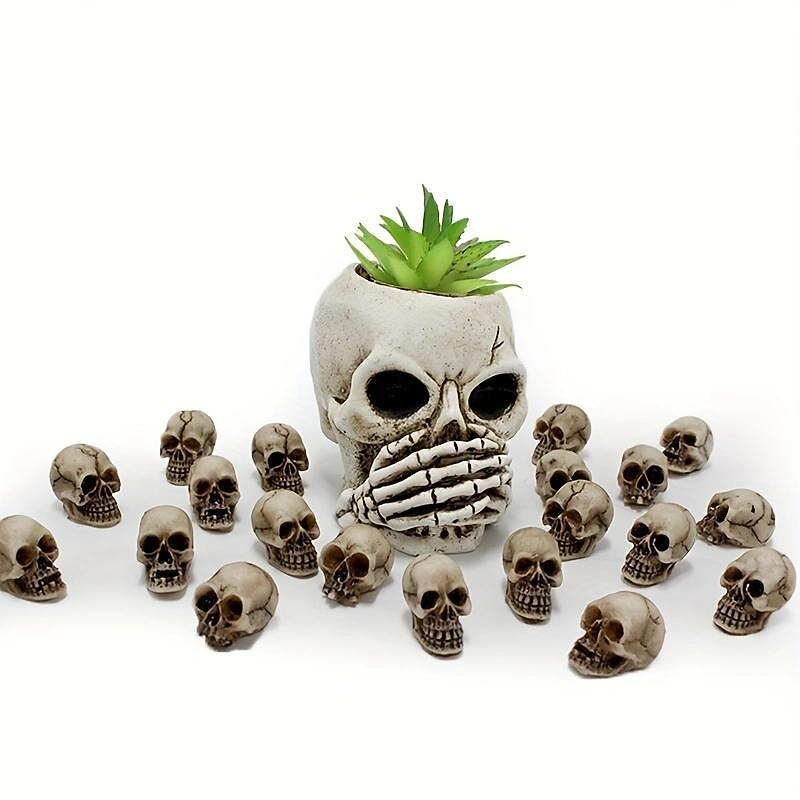 20pcs Mini Skulls, Halloween Small Skeleton Head Flowerpot Decor Realistic Skull Crafts Garden Decoration Bonsai Courtyard Ornaments4