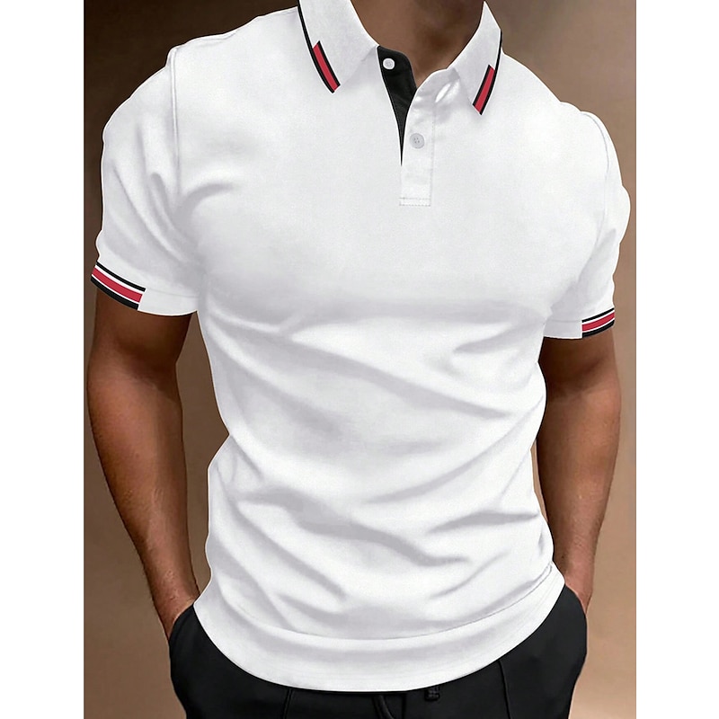Men's Polo Shirt Golf Shirt Casual Sports Lapel Classic Short Sleeve Fashion Basic Patchwork Button Summer Regular Fit White Pink Red Navy Blue Green Polo Shirt2