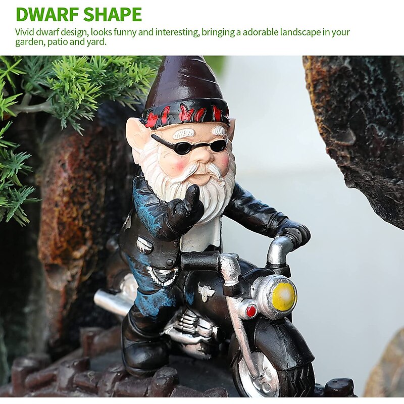 Garden Statues Outdoor, Dwarf Ornament Decorative, Gnome Figurine Resin Garden Statue Waterproof Art Ornament Funny Interesting Garden Decor Sculpture Dwarf Ride Motorbike for Garden Patio Lawn4
