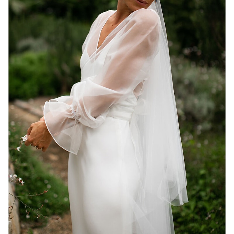 Shawls Women's Wrap Voiles & Sheers Elegant Long Sleeve Tulle Wedding Wraps With Pure Color For Party Spring & Summer3