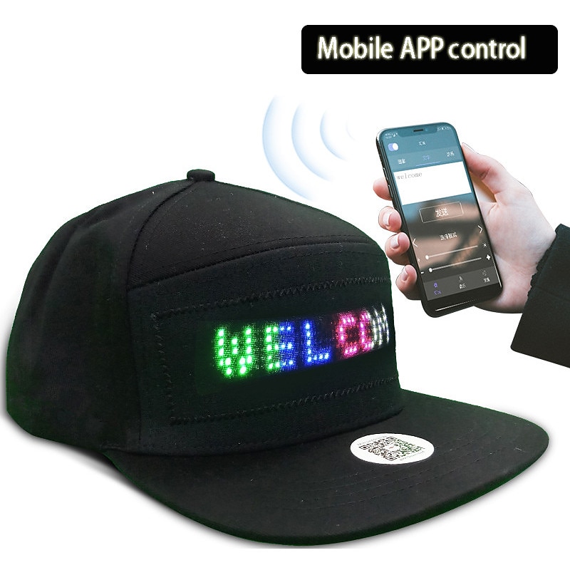 Unisex Bluetooth LED Mobile Phone APP Controlled Baseball Hat Scroll Message Display Board Hip Hop Street Snapback Cap