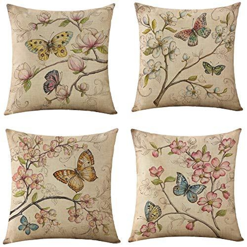 Vintage Floral Double Side Pillow Cover 4PC Soft Decorative Square Cushion Case Pillowcase for Bedroom Livingroom Sofa Couch Chair4