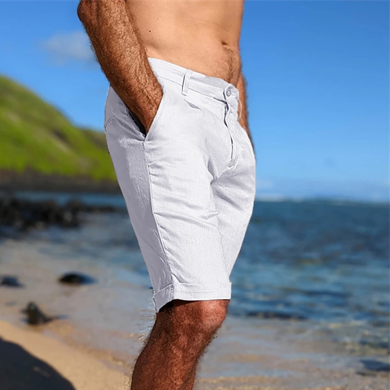 Men's Shorts Linen Shorts Dress Shorts Summer Shorts Beach Shorts Plain Soft Breathable Short Casual Daily Holiday Fashion Streetwear Black Beige Inelastic2