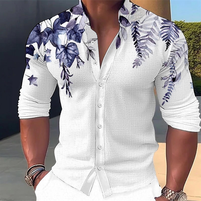Men's Shirt Button Up Shirt Long Sleeve Fashion Streetwear Designer Outdoor Casual Daily Summer Spring Fall Stand Collar Print Blue-Green Blue Purple Green Gray4
