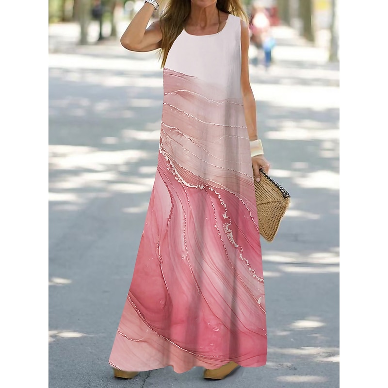 Women's Maxi Dress Sundress Shift Dress Tank Dress Fashion Streetwear Modern Outdoor Vacation Party Loose Fit Ombre Floral Marble Sleeveless Crew Neck Light Pink Pink Navy Blue Blue