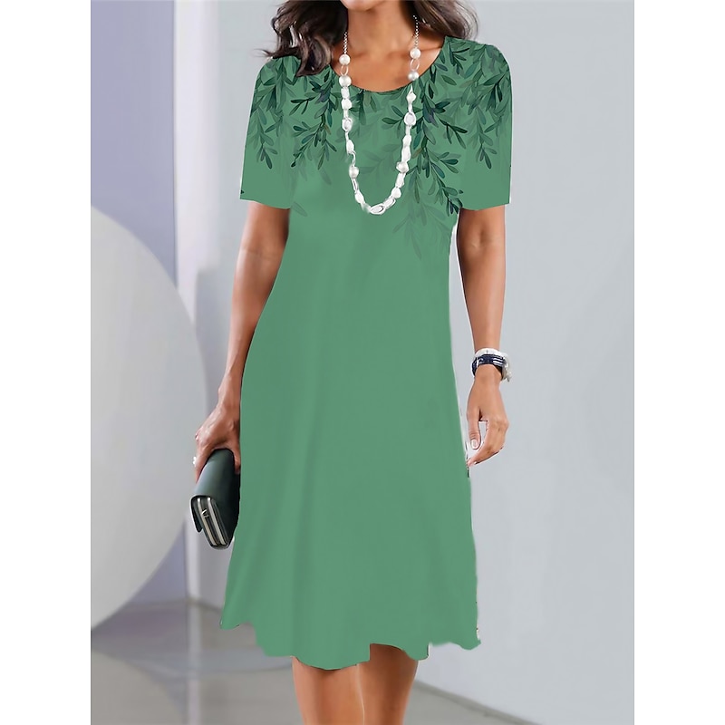 Women's Mini Dress T Shirt Dress Tee Dress Sundress Summer Dress Print Dress Fashion Streetwear Modern Outdoor Daily Going out Regular Fit Ombre Leaf Short Sleeve Crew Neck Blue Fuchsia Green Summer