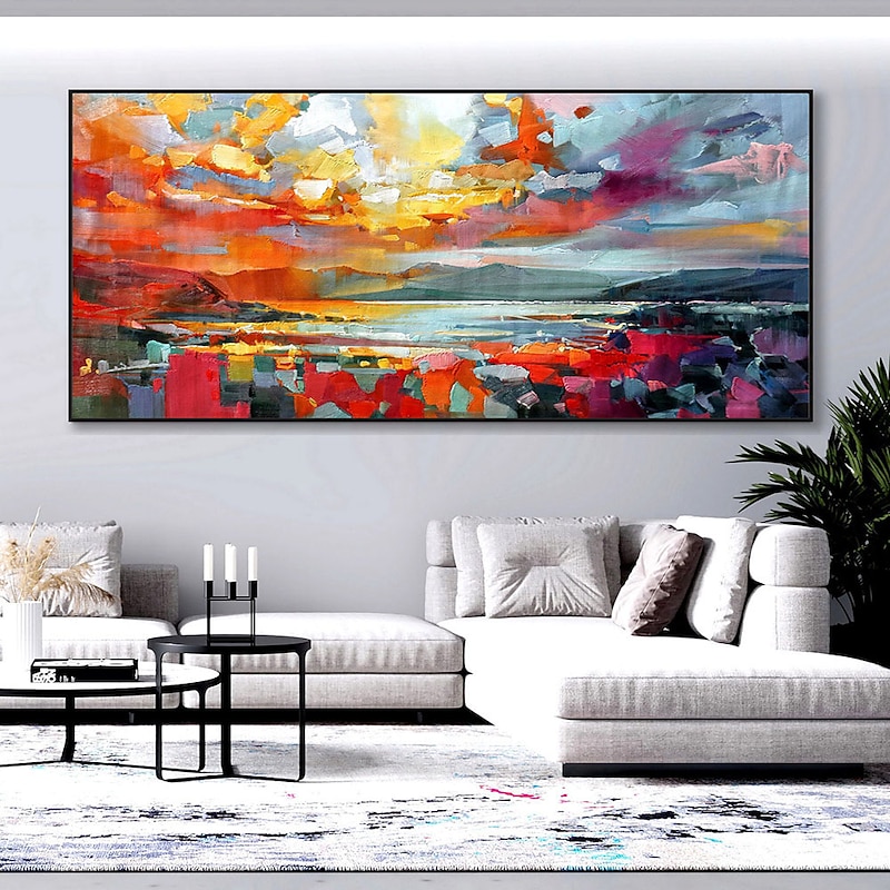 Pure Hand painted Sunset Sea Sky Ocean Beach Landscape Colorful Abstract Wall Art Extra Large Panoramic Oil Painting On Canvas3