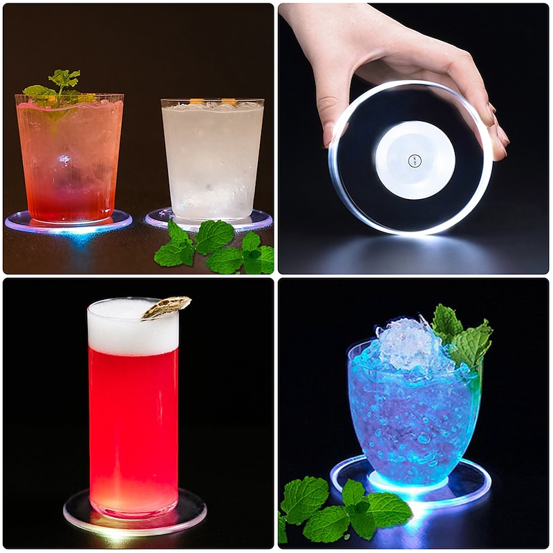 LED Coaster Acrylic Crystal Meal Mat Creative Coaster Holder Bar Decoration Light Party Atmosphere Light Creative Night Light2