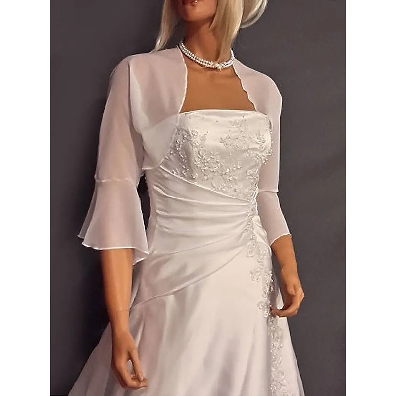 Shawls Women's Wrap Elegant Pure 3/4 Length Sleeve Chiffon Wedding Wraps With Pure Color For Party Spring & Summer