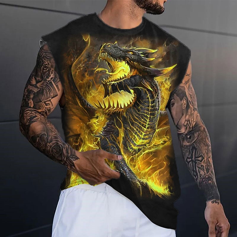 Men's Graphic Animal Dragon Vest Top Sleeveless T Shirt for Men Cap Sleeve T shirt 3D Print Crew Neck Shirt Fashion Designer Muscle Daily Sports Gym Yellow Blue Purple Spring & Summer Clothing Apparel3