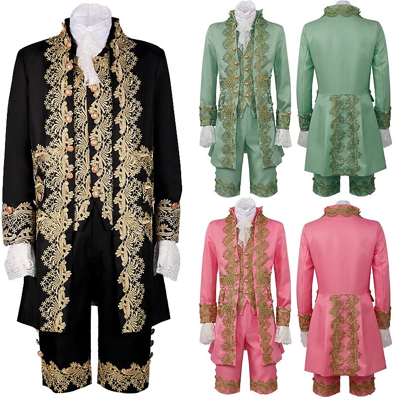 Retro Vintage Medieval Renaissance Coat Pants Outfits Prince Gentleman Embroidered Embroidery Fancy Dress Men's Royal Carnival Masquerade Party Carnival of Venice Adults' Coat Vest Pants