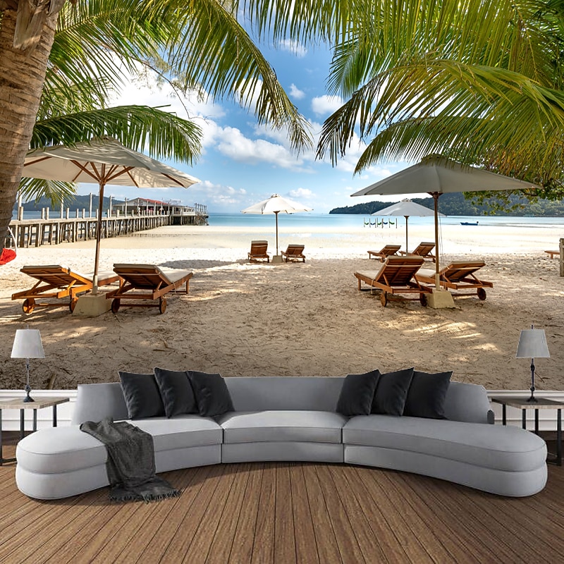 Beach Landscape Hanging Tapestry Wall Art Large Tapestry Mural Decor Photograph Backdrop Blanket Curtain Home Bedroom Living Room Decoration3