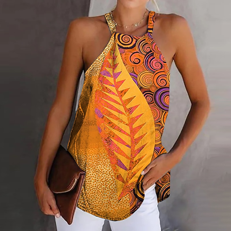 Women's Camisole Tank Top Boho Red Leaf Print Graphic Halter Neck Sleeveless Tank Ethnic Summer Stylish Casual Camisole Tank Top3