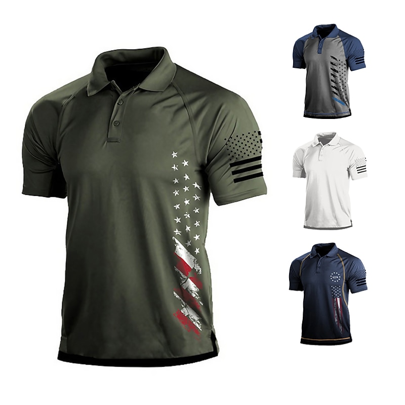 Men's Golf Polo Shirt Dark Grey Army Green Dark Navy Short Sleeve Sun Protection Moisture Wicking Top Summer Golf Attire Clothes Outfits Wear Apparel