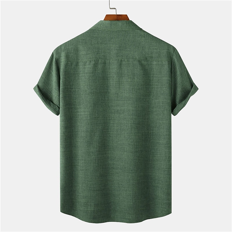 Men's Shirt Linen Shirt Cotton Linen Shirt Summer Shirt Casual Shirt Beach Shirt Plain Vacation Casual Black Pink Dark Green Light Purple Short Sleeve Lapel Summer Clothing Apparel2
