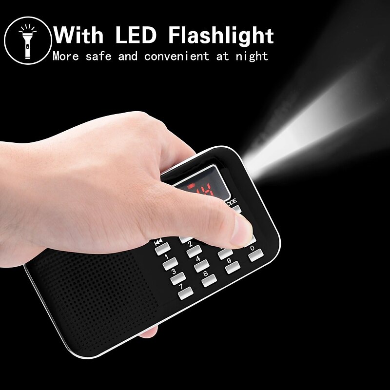 Portable Digital AM FM Radio Media Speaker MP3 Music Player Support TF Card / USB Disk with LED Screen Display and Emergency Flashlight Function3