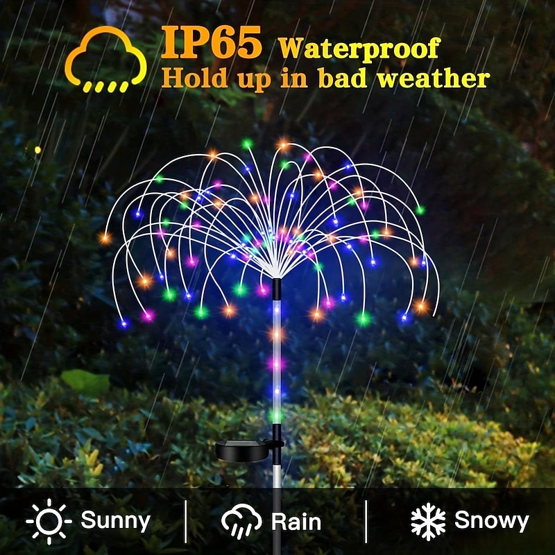 Solar Firework Lights - 120 LEDs Outdoor Pathway & Garden Fairy Lights, 2 Lighting Modes for Yard & Driveway Landscape3