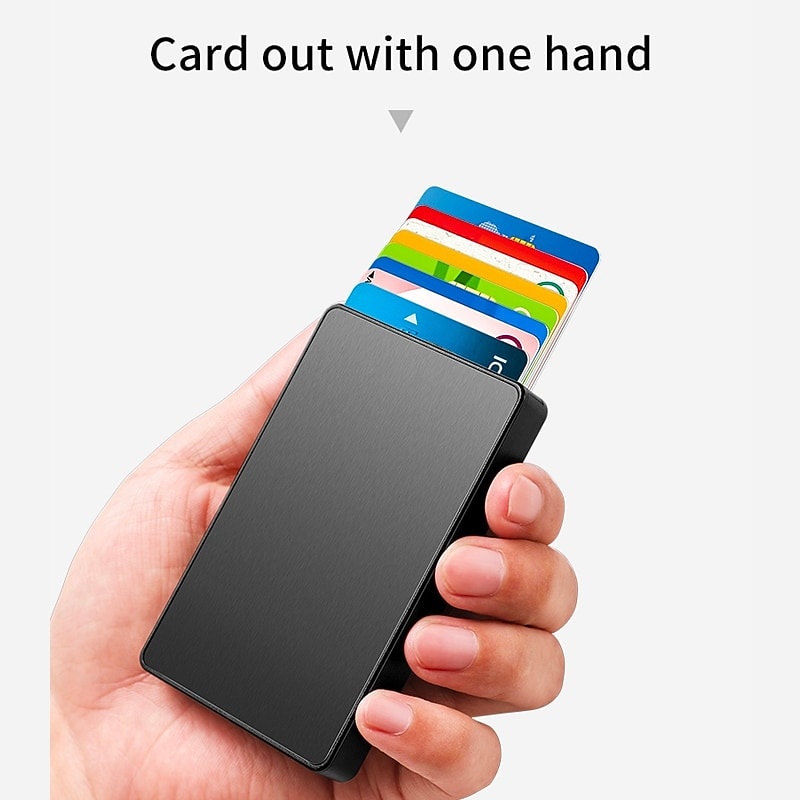 Slim Aluminum Card Holder Wallet ID Credit Card Holder Mini RFID Blocking Automatic Pop Up Bank Card Case Organizer2