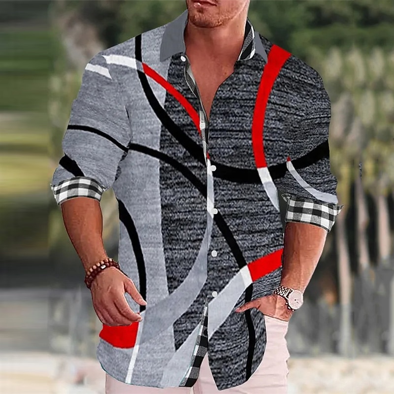 Men's Gradient Geometric Pattern Marble Shirt Button Up Shirt Long Sleeve Fashion Streetwear Designer Outdoor Casual Daily Summer Spring Fall Stand Collar Print Black Yellow Green Khaki Gray4