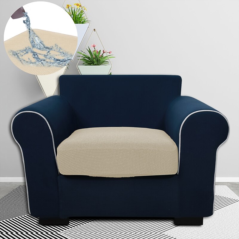 Stretch Sofa seat Cushion Cover Slipcover Elastic Couch Armchair Loveseat 4 or 3 Seater Water Repellent Grey Black Plain Solid Soft Durable Washable