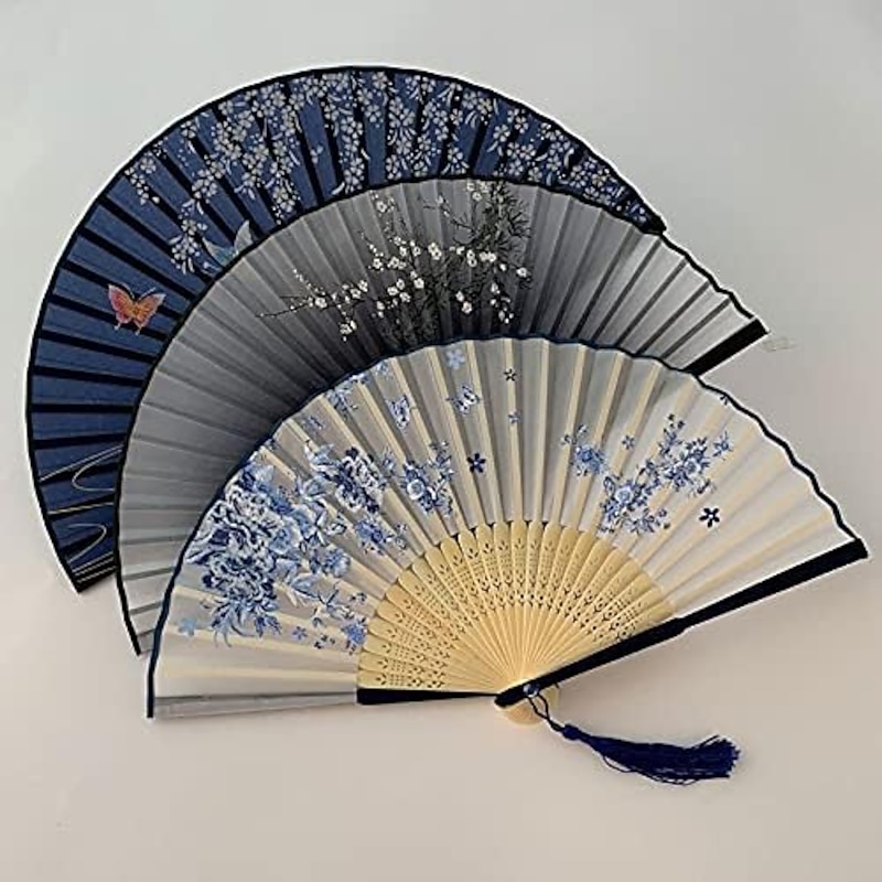Folding Fans Vintage Style Silk Folding Fan Chinese Japanese Pattern Art Craft Gift Home Decoration Ornaments Dance Hand Fan 7 inches4