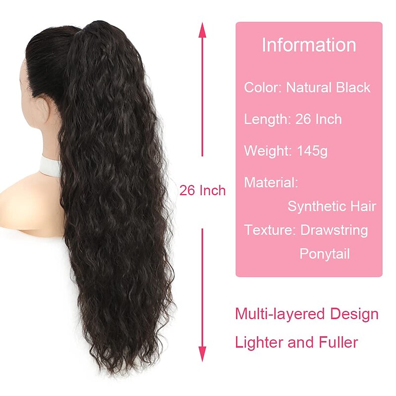 26 Inch Curly Drawstring Ponytail Extension Synthetic Long Natural Wavy Clip in Ponytail Hair Extensions Fluffy Fake Pony Tails Hair Pieces for Women2