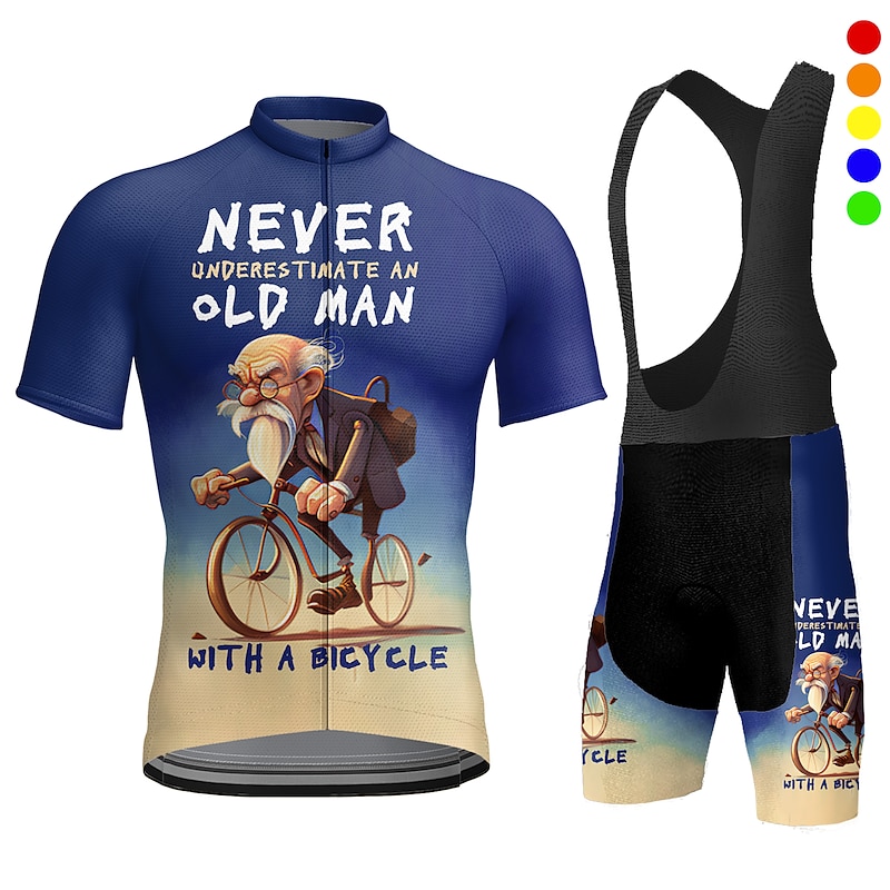 Men's Cycling Jersey with Bib Shorts Short Sleeve Mountain Bike MTB Road Bike Cycling Red Royal Blue Blue Bike Quick Dry Moisture Wicking Spandex Sports Geometric Funny Clothing Apparel4