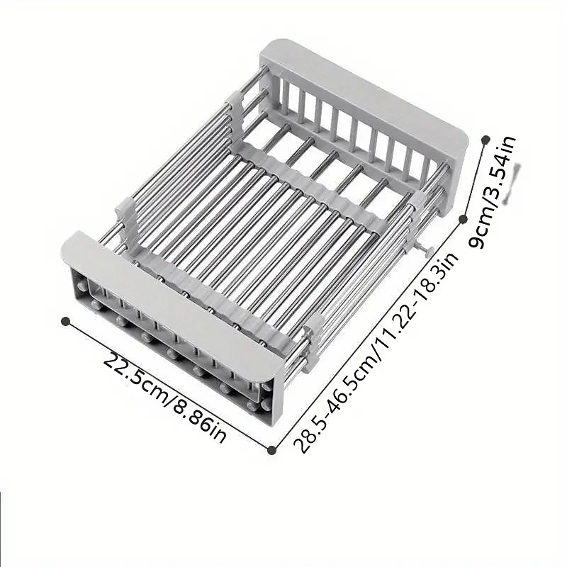 Stainless Steel Retractable Dish Drying Rack Expandable Kitchen Strainer Drain Draining Basket Over the Sink Adjustable Armrest, Washing Bowl Shelf for Vegetable and Fruit3