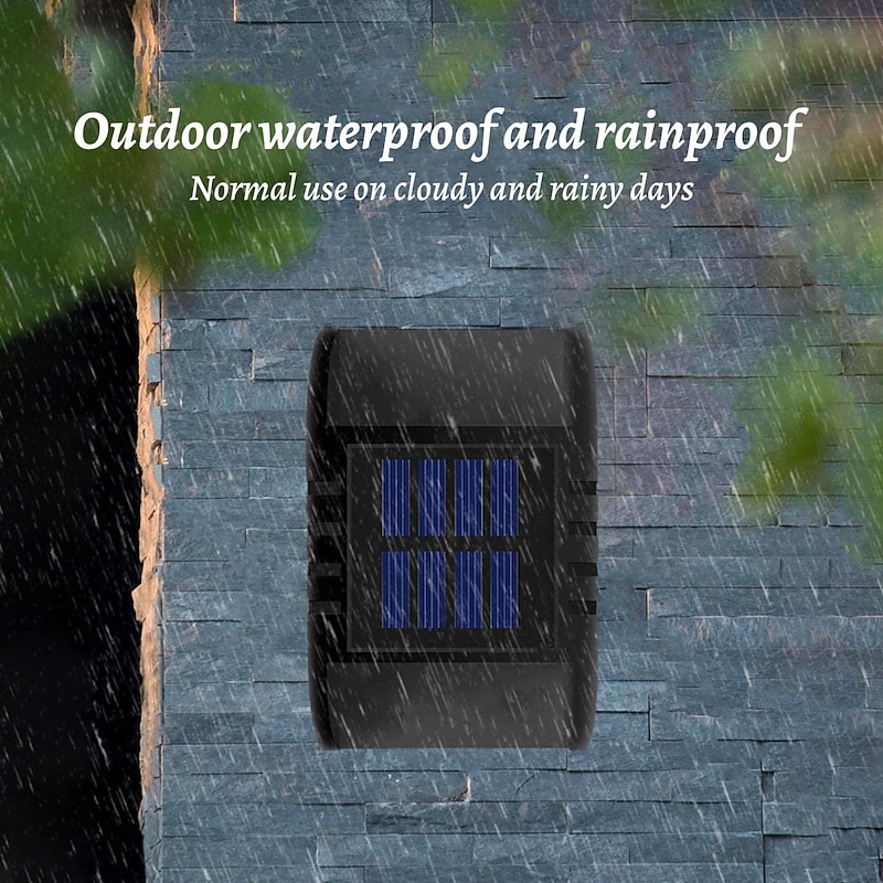 2 Pack 2LED Solar Wall Light UP and Down Illuminate Outdoor Sunlight Lamp IP65 Waterproof Modern Decor for Home Garden Porch, Black3
