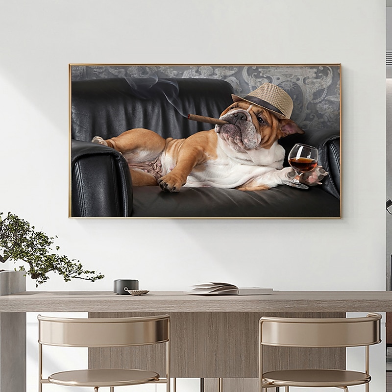 Bulldog Smoking Cigar Art Canvas Painting in The Wall Animal Posters and Prints Wall Art Picture for Living Room Home Decor2
