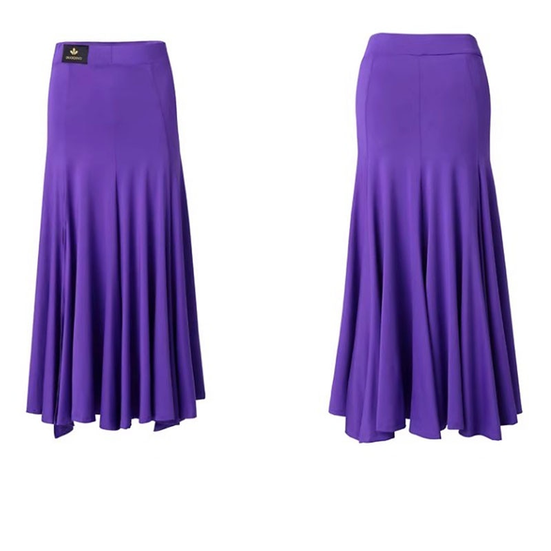 Ballroom Dance Skirts Pleats Pure Color Splicing Women's Performance Training Milk Fiber4