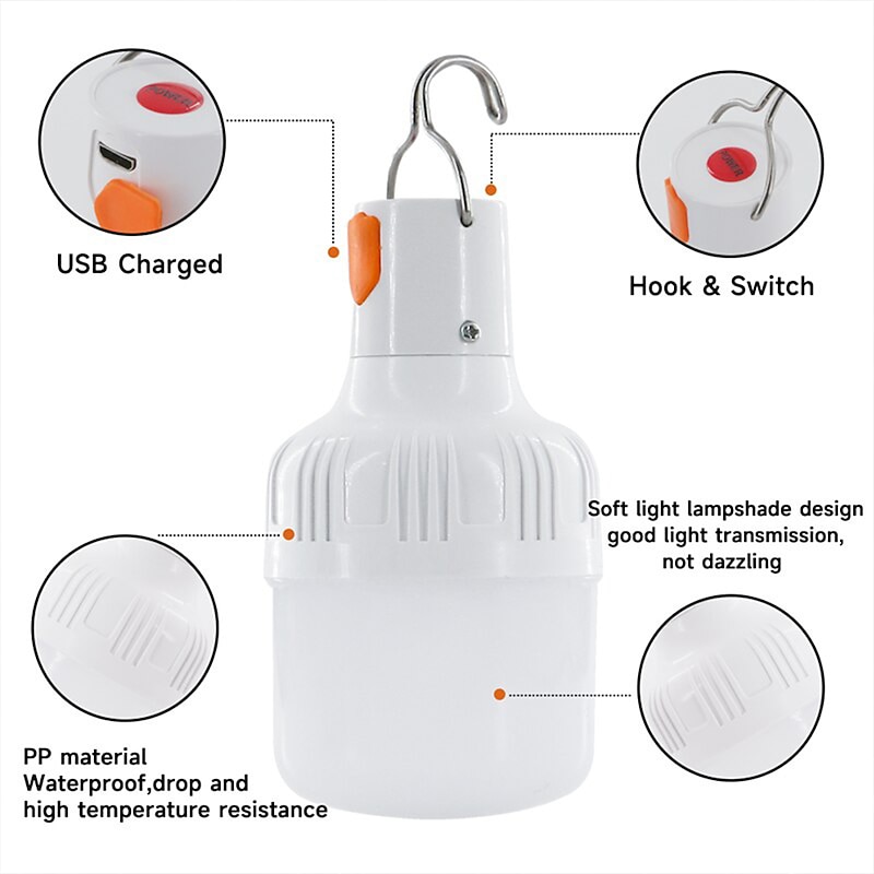 Outdoor USB Rechargeable LED Lamp Bulbs 60W Emergency Light Hook Up Camping Fishing Portable Lantern Night Lights3