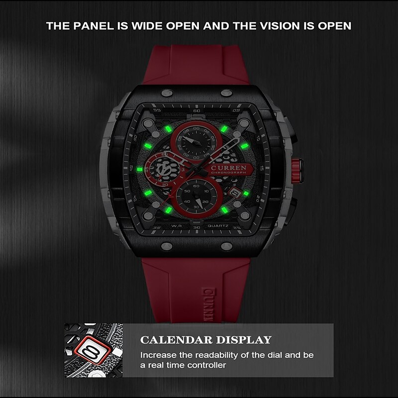 CURREN Men Quartz Watch Creative Outdoor Sports Analog Wristwatch Chronograph Waterproof Luminous Calendar Date  Silicone Strap Watch3