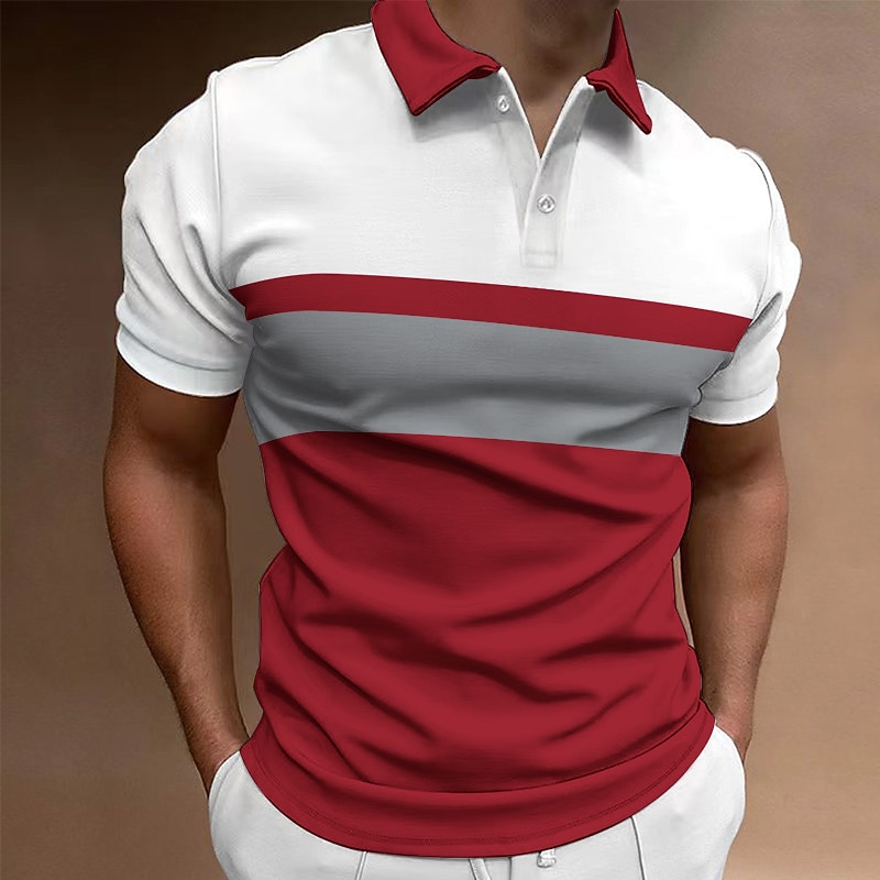 Men's Polo Shirt Golf Shirt Casual Holiday Classic Short Sleeve Fashion Basic Color Block Button Summer Regular Fit Red Emerald Green Dark Blue Black-white Polo Shirt2