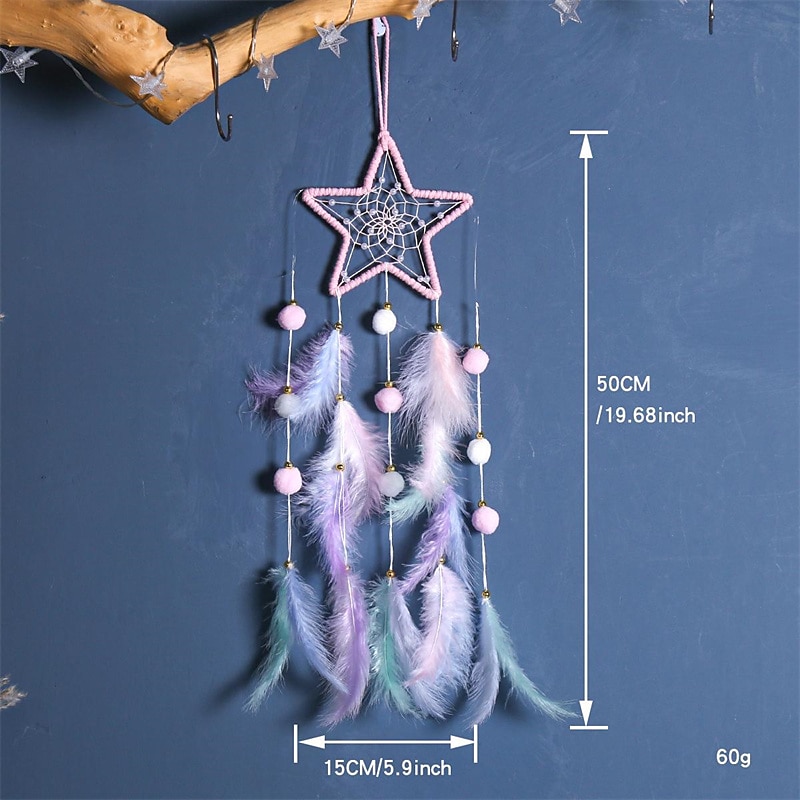 1pc Dream Catcher, Cat Star Moon Pattern Bead Feathers Dream Catcher, Wall Hanging Home Decoration Hanging Ornament For Children's Room3