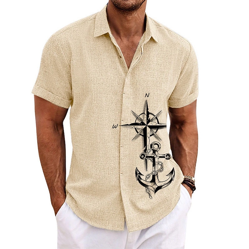 Men's Nautical Anchor Vintage Shirt Button Up Shirt Short Sleeve Vintage Fashion Designer Outdoor Casual Summer Spring Turndown Print White Blue Green Khaki Gray4