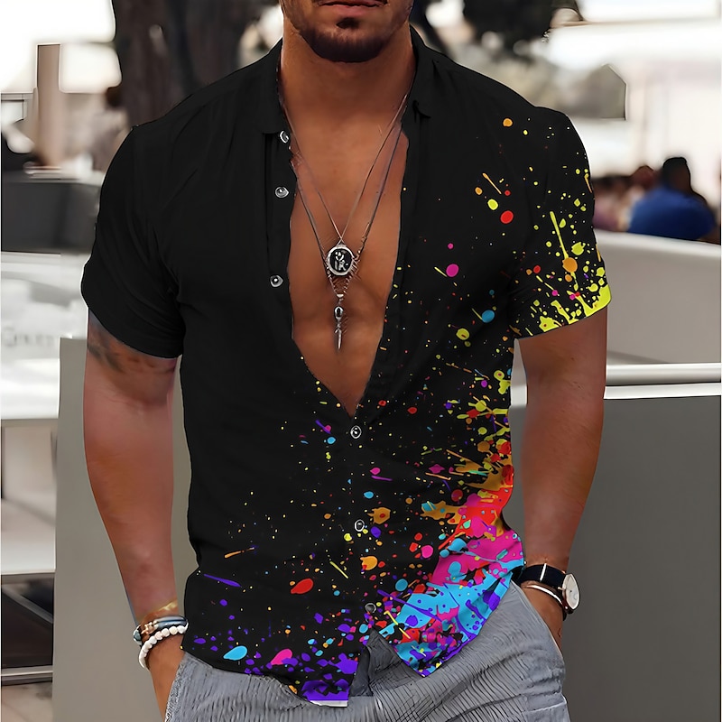 Men's Gradient Shirt Button Up Shirt Short Sleeve Fashion Designer Casual Outdoor Casual Summer Spring Turndown Print Black White Yellow Purple Orange